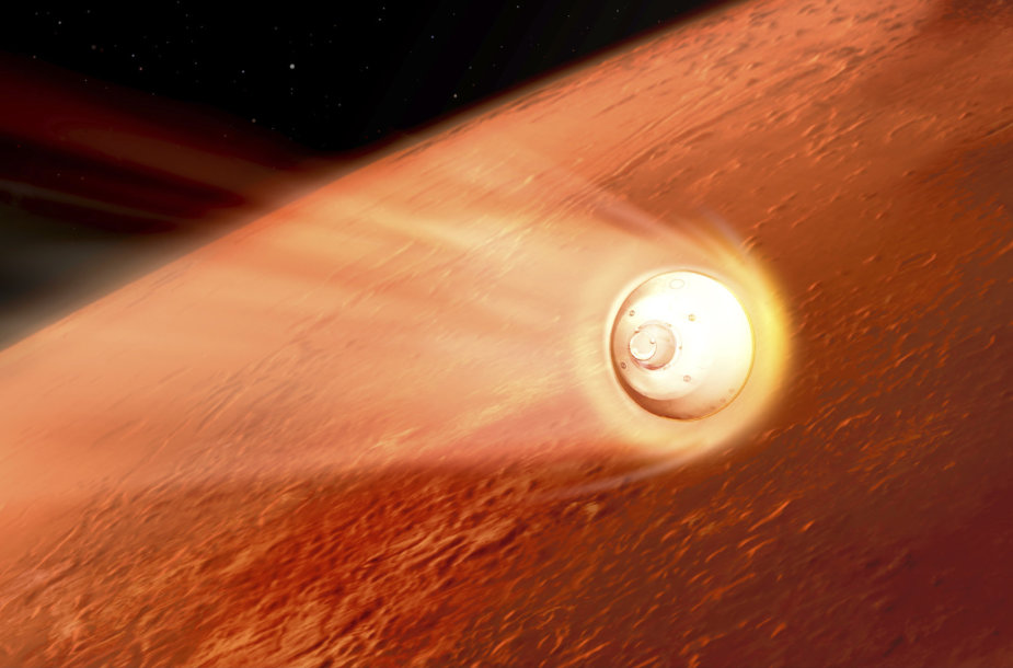 Menininko sukurtoje iliustracijoje – „Perseverance“ gaubiančios kapsulės nusileidimas į Marso atmosferą