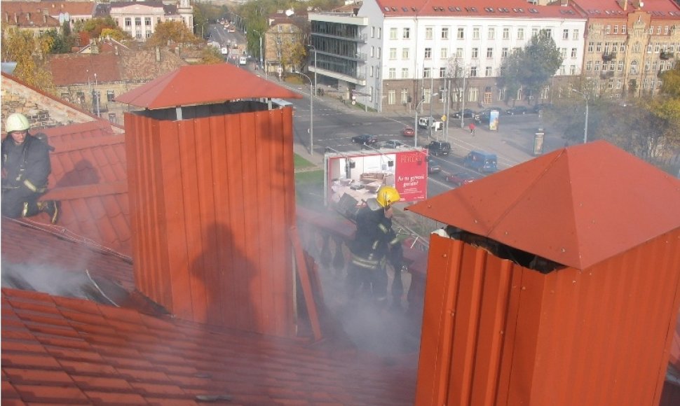 Asociatyvinė iliustracija: ugniagesiai ant stogo
