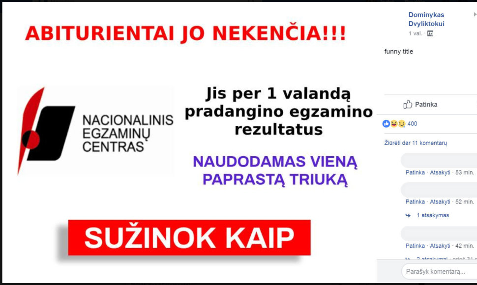 Abiturientai keikia NEC: dingo paskelbti anglų kalbos egzamino rezultatai