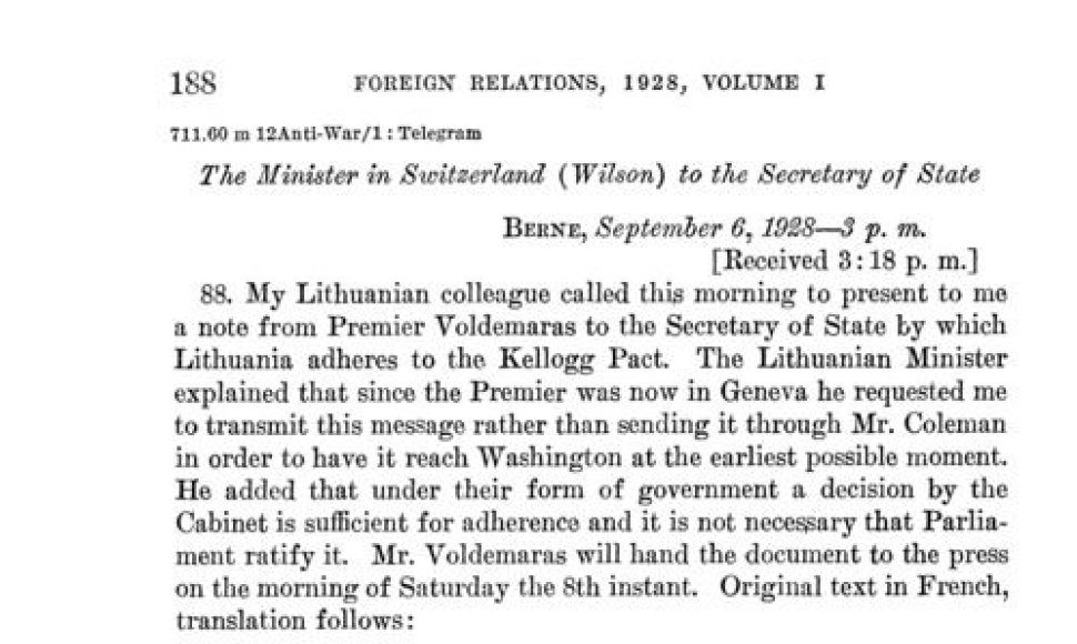 „Lietuva: sutartis dėl atsisakymo kariauti“ 1928 m.