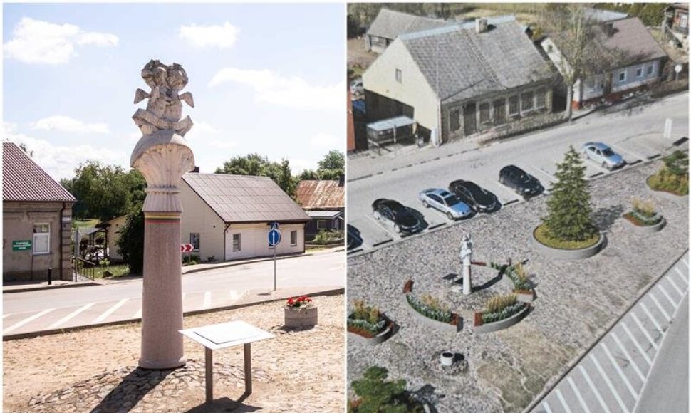 Žaslių miestelio aikštė dabar ir kaip atrodys po atnaujinimo