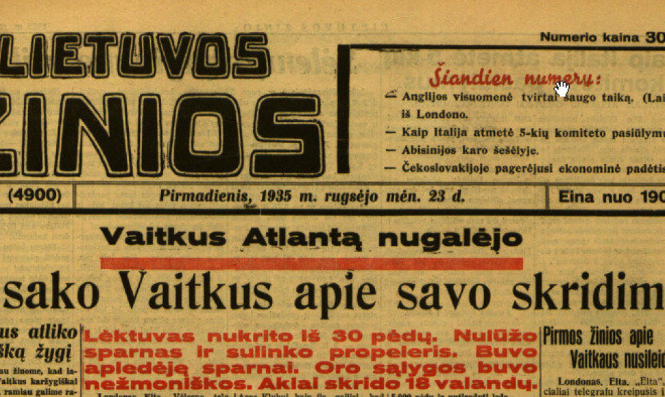 „Lietuvos žinių“ pirmasis puslapis 1935 m. rugsėjo 23 d.
