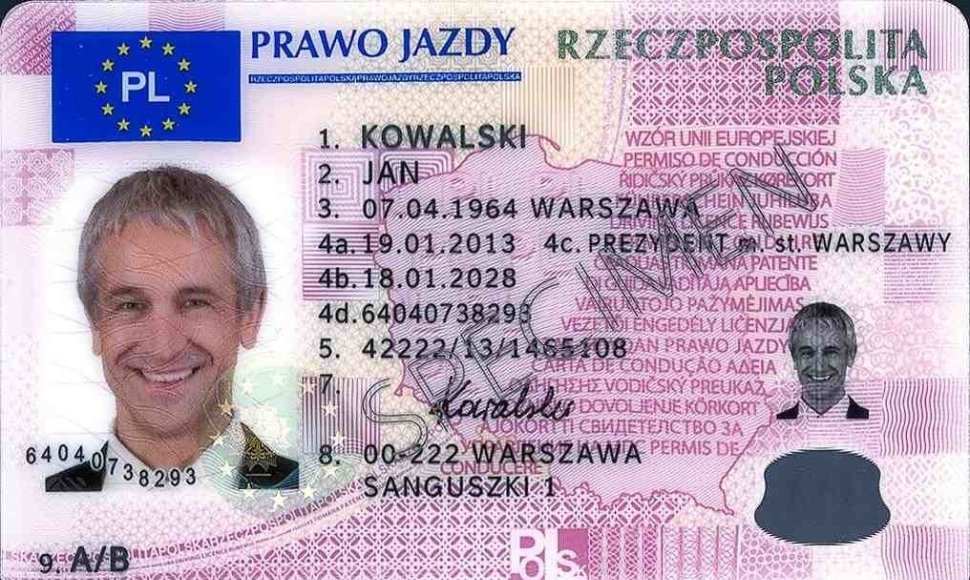 Asociatyvi iliustracija: Lenkijos vairuotojo pažymėjimo pavyzdys
