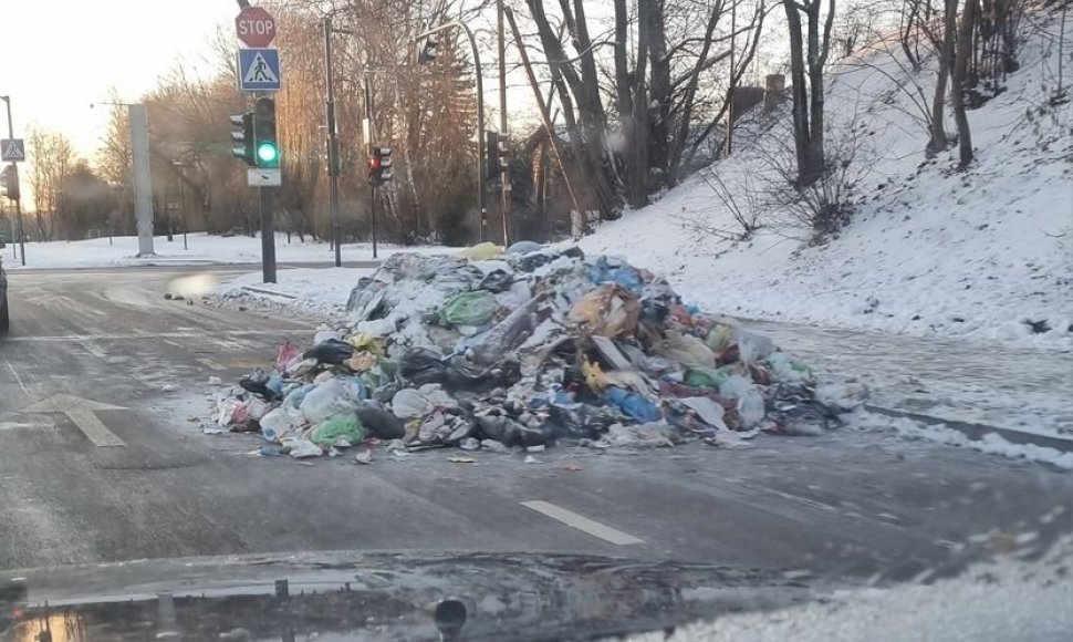 Kauno Studentų gatvėje ant kelio išverstos šiukšlės