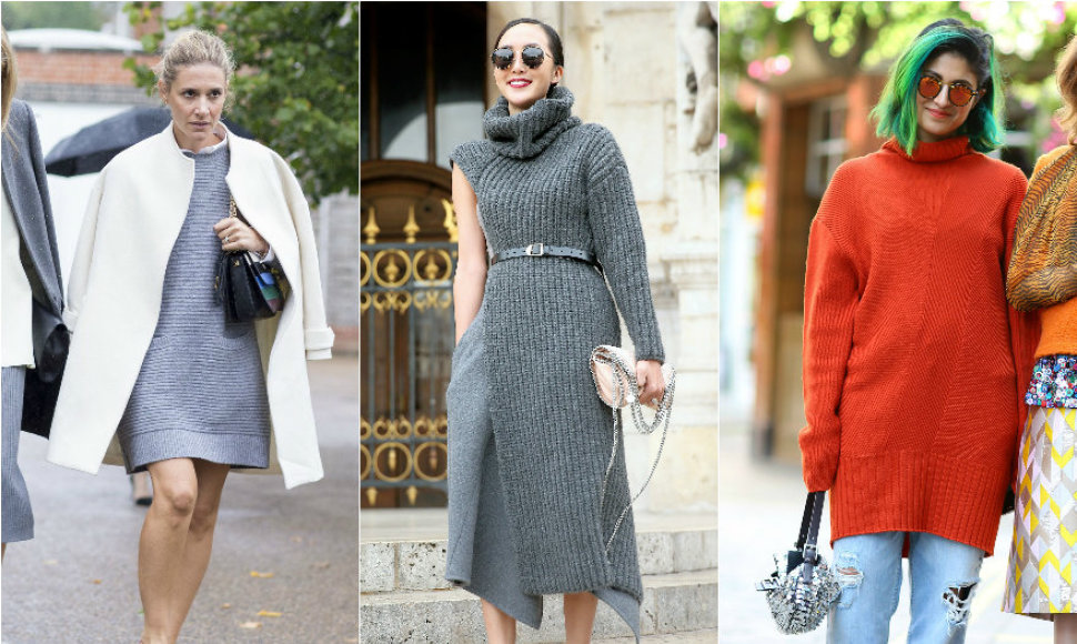 Gatvės stilius: suknelės-megztiniai