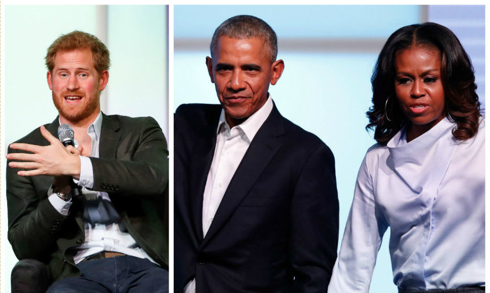 Princas Harry ir Barackas ir Michelle Obamos