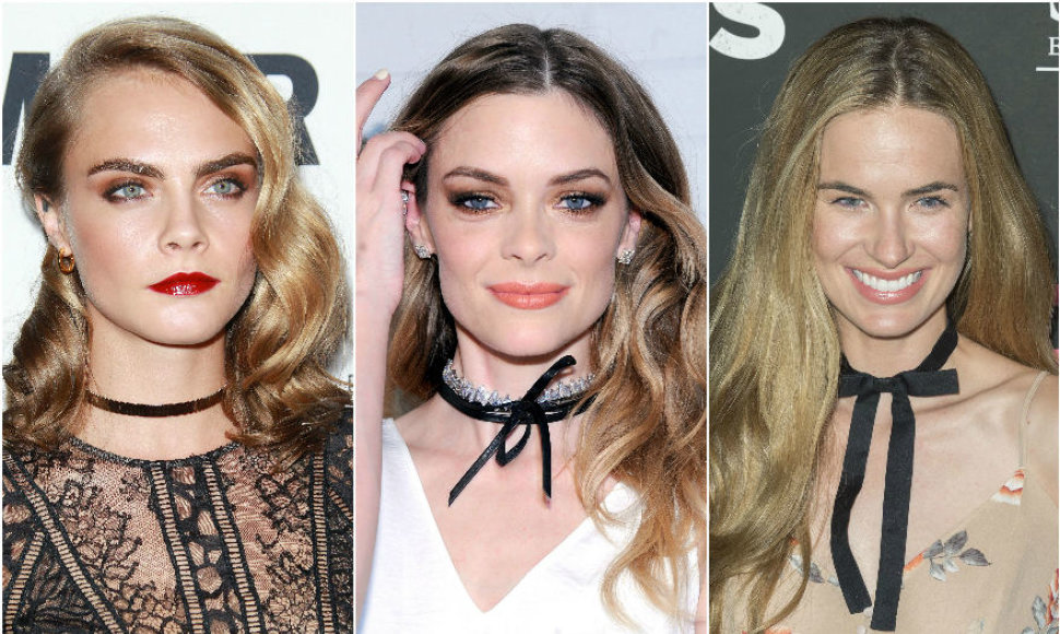 Įžymybės, pasipuošusios kaklo juostelėmis: Cara Delevingne, Jaime King, Alice Callahan