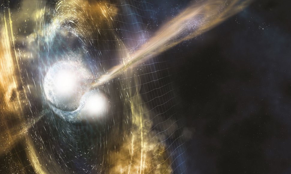 Taip menininkai įsivaizduoja neutroninių žvaigždžių susidūrimą