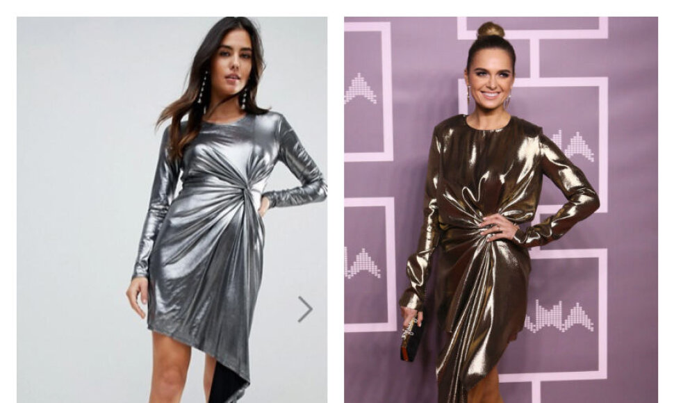 ASOS parduotuvės suknelės modelis (kairėje) ir Asta Valentaitė