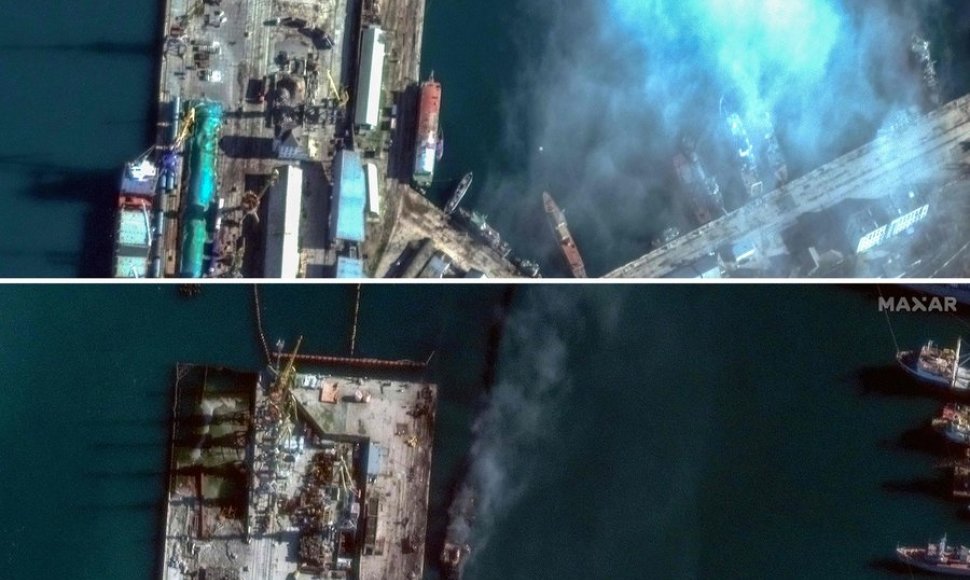 Palydovo užfiksuotas Feodosijos uostas prieš ir po sprogimo