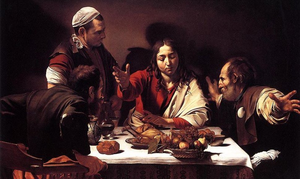 Caravaggio paveikslas, vaizduojantis Jėzų su mokiniais Emause