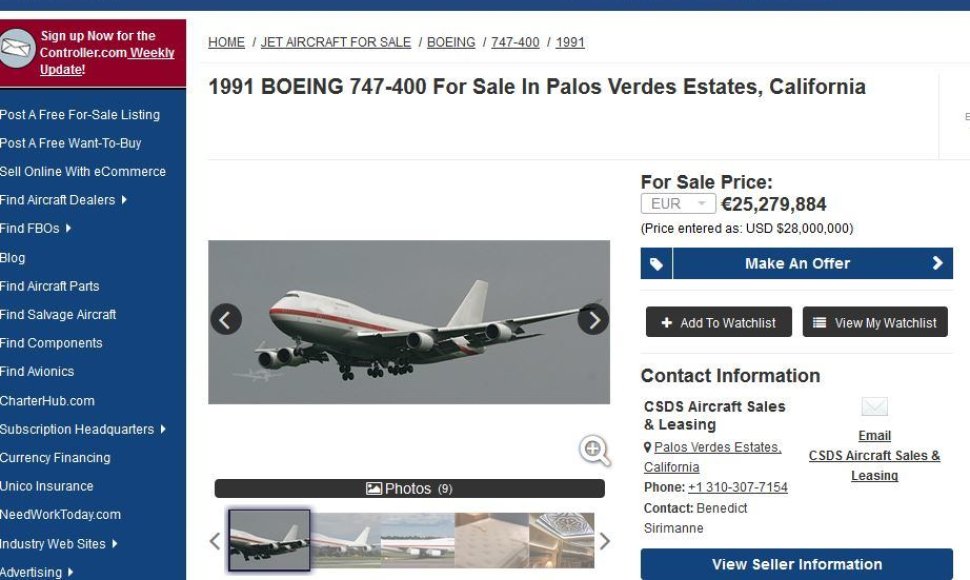 Unikalus pasiūlymas: parduodamas VIP klasės „Boeing 747-400“