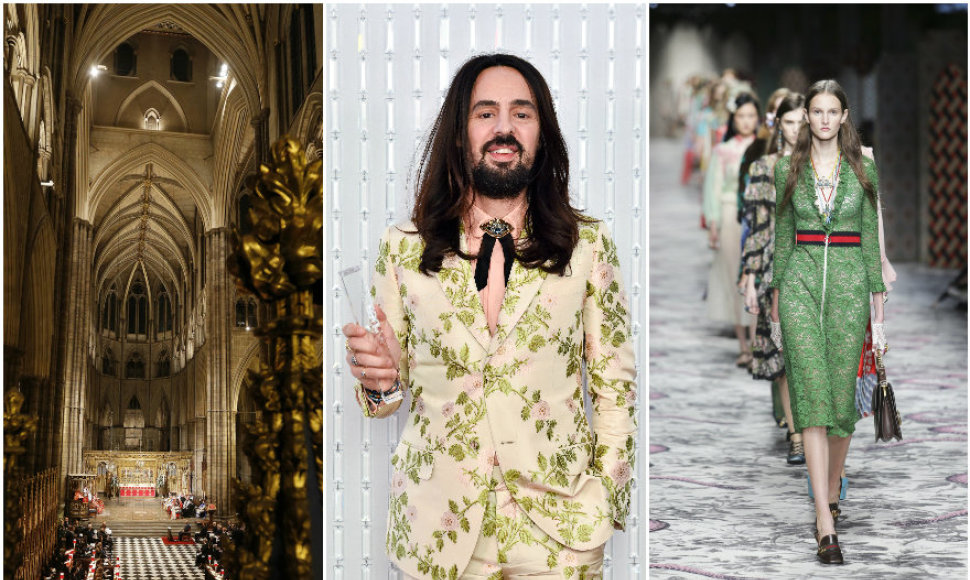 „Gucci“ kūrybos vadovas Alessandro Michele (centre)