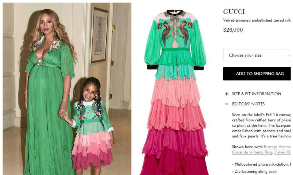 Beyonce dukra pasipuošė 26 tūkst. dolerių kainuojančios „Gucci“ suknelės vaikiška versija