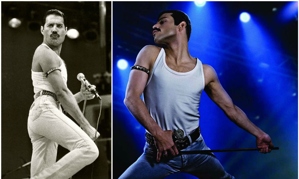 Tikrasis Freddie Mercury (kairėje) ir jį filme „Bohemian Rhapsody“ įkūnijęs Rami Malekas