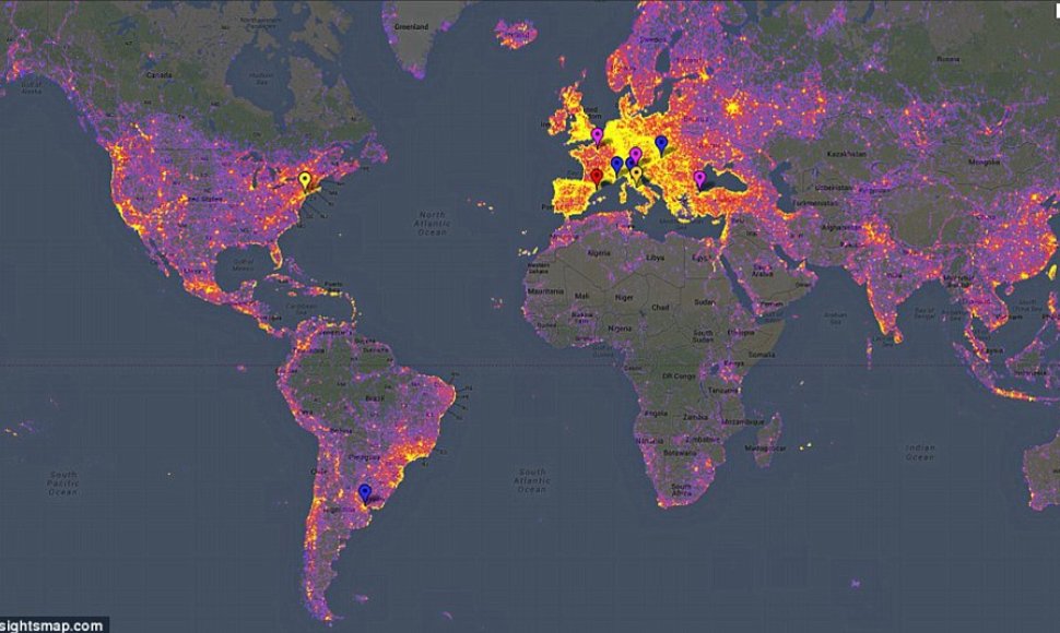 Pasaulio labiausiai atpažįstamų vietų žemėlapis