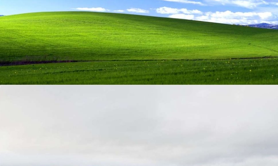 Montažo viršuje - Windows XP ekrano užsklanda, apačioje - vynuogynu virtusi kalva