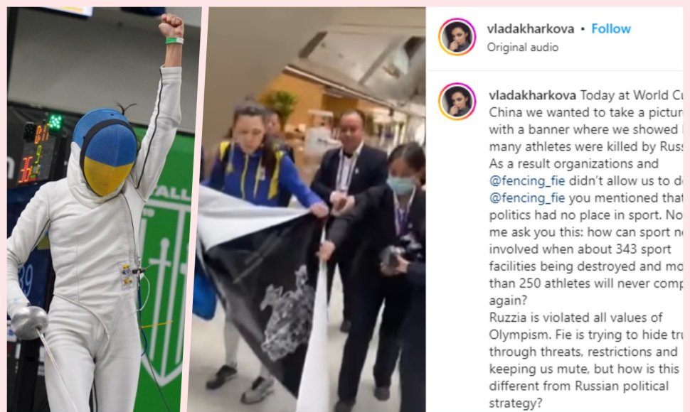 Europos fechtavimo čempionė Vlada Harkova bandė išskleisti antikarinį plakatą Kinijoje, bet jai nebuvo leista tai padaryti.