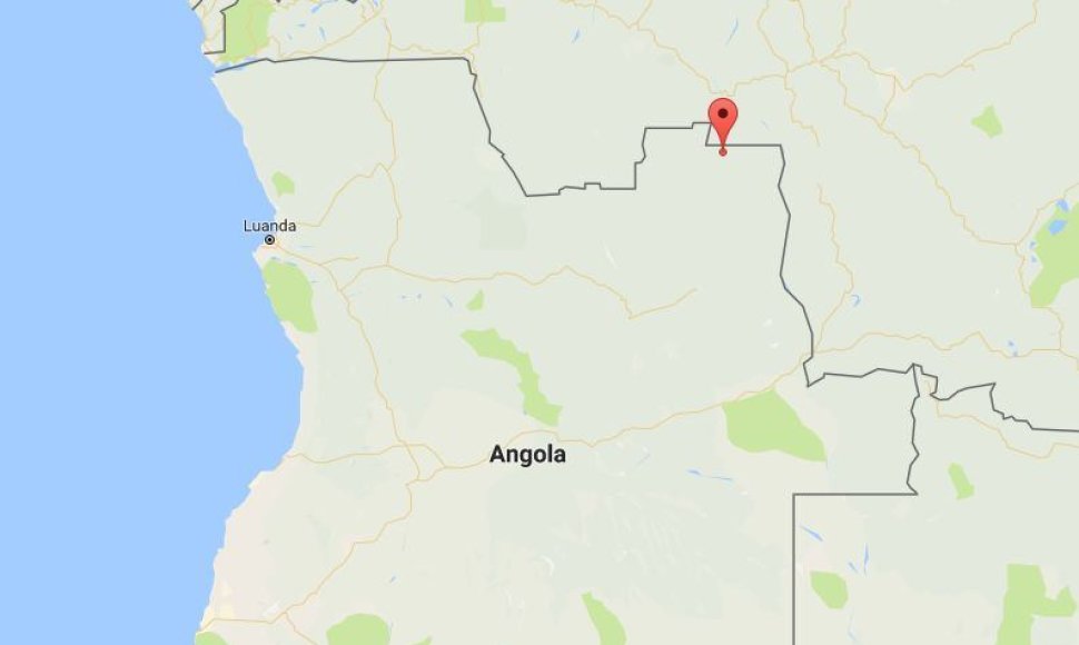 Angolos žemėlapyje pažymėto Dundo oro uosto vieta.
