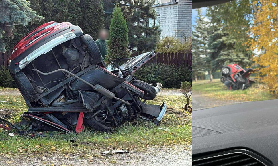 Mikroautomobilis po avarijos Panevėžio rajone