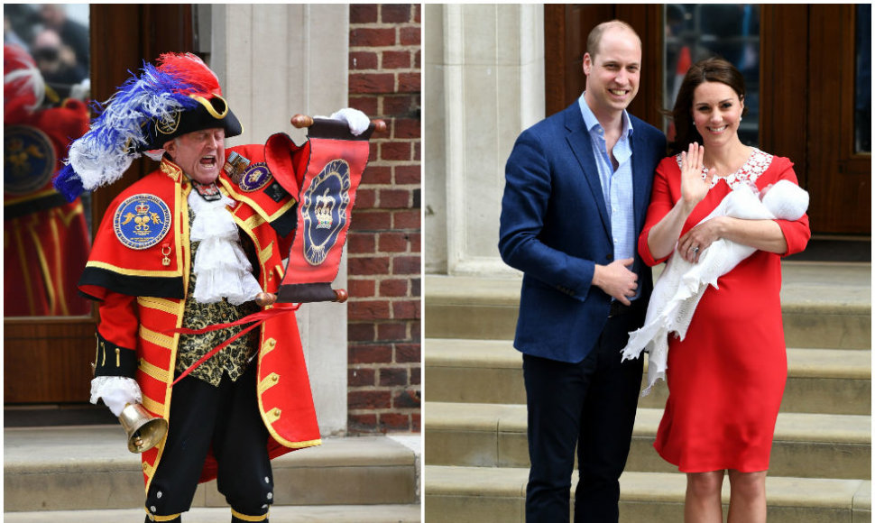 Miesto šauklys Tony Appletonas ir princas Williamas su Kembridžo hercogiene Catherine bei naujagimiu sūnumi