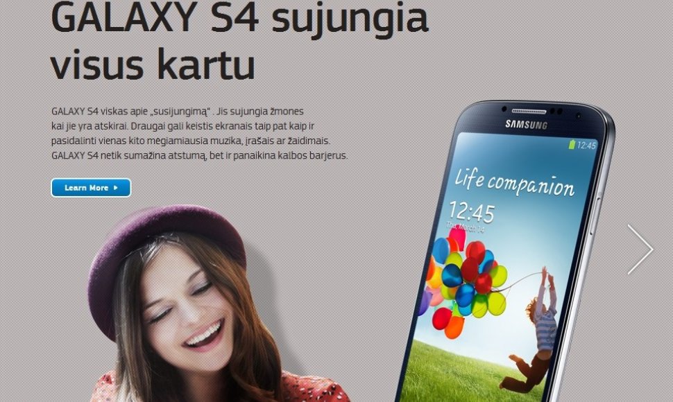 „Samsung“ svetainėje naujasis „Galaxy S4“ pristatomas tekstais, kuriuose apstu klaidų. 