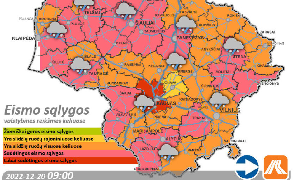 Eismo sąlygos antradienio rytą