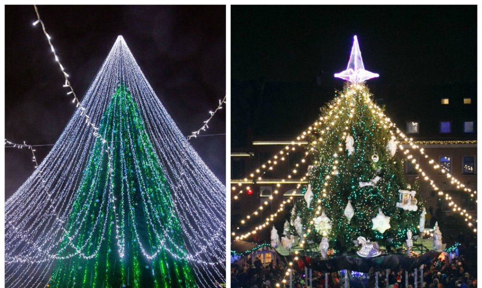 Kalėdų eglė Vilniuje (kairėje) ir Kaune (dešinėje)