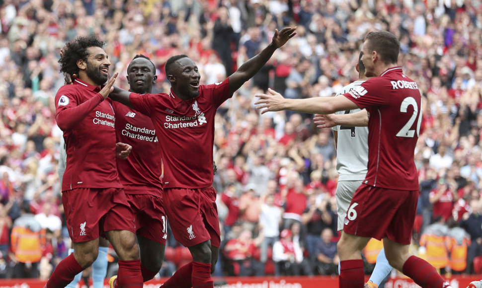 Mahomedas Salah ir „Liverpool“ džiaugiasi įvarčiu
