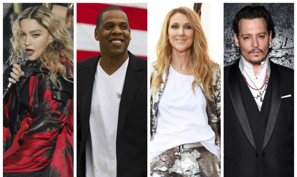 Madonna, Jay Z, Celine Dion ir Johnny Deppas