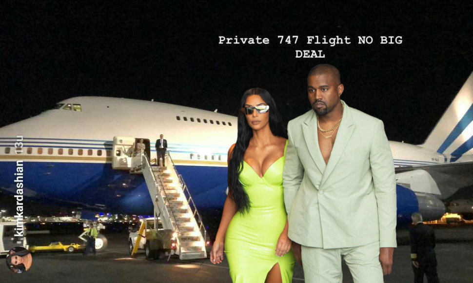 Kim Kardashian ir Kanye Westas į Japoniją skrido privačiu boingu