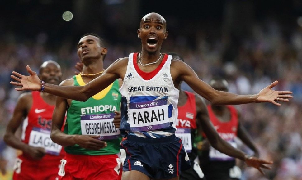 Didžiosios Britanijos bėgikas Mo Farahas laimėjo 5000 metrų bėgimo rungtį Londono olimpiadoje
