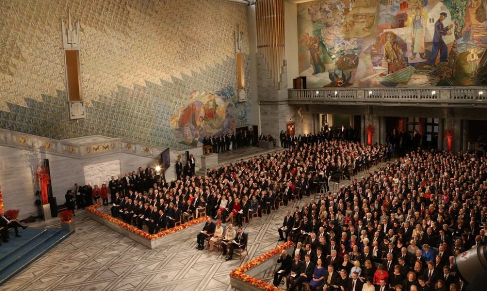 Nobelio premijų teikimo ceremonijos akimirka