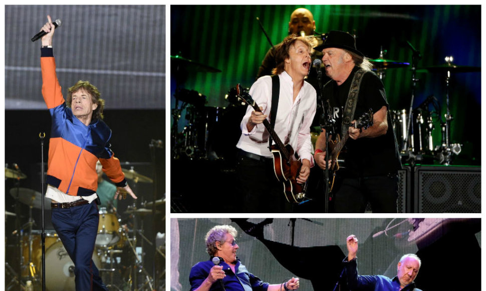 Mickas Jaggeris iš „The Rolling Stones“, Paulas McCartney ir Neilas Youngas bei „The Who“