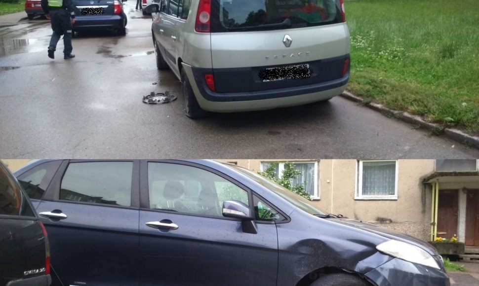 „Honda“ daugiabučio kieme apgadino stovėjusį „Renault“