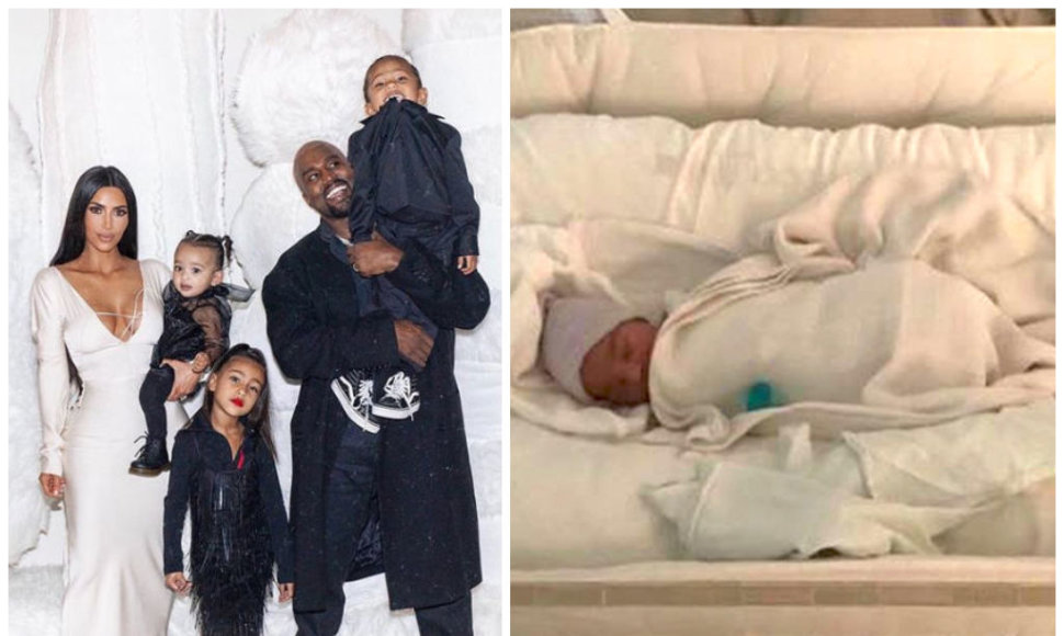 Kim Kardashian ir Kanye Westas su vaikais Chicago, North, Saintu ir naujagimiu Psalmu