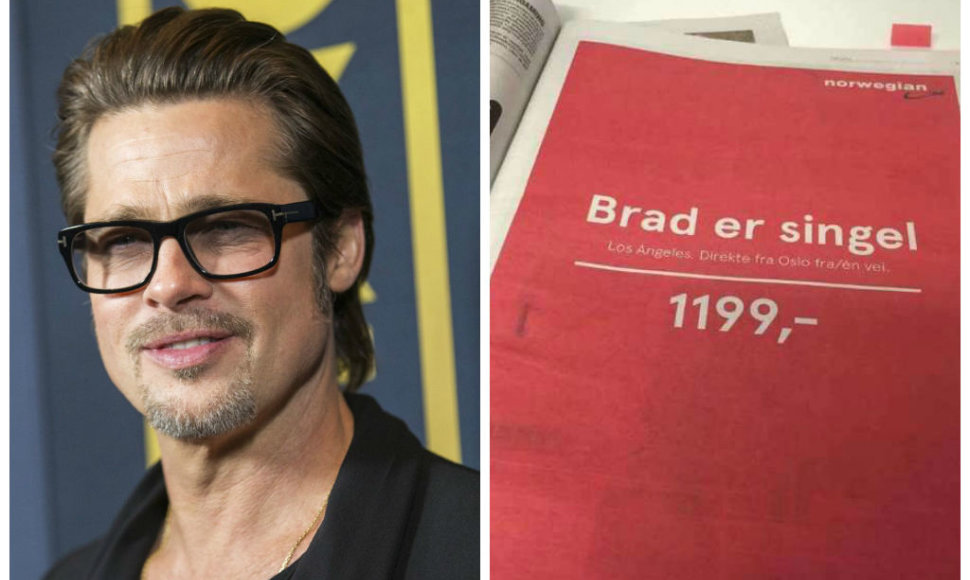 Norvegijos aviakompanija suskubo pasipelnyti iš Brado Pitto skyrybų reklamuodamos skrydžius į Los Andželą