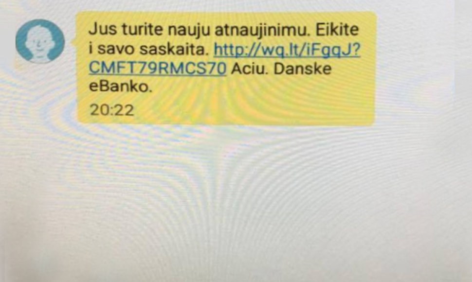 Įtartina SMS žinutė banko vardu