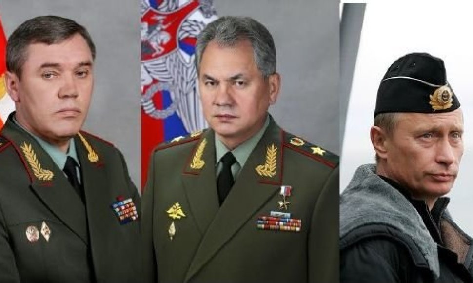 Arkadijus Bachinas, Valerijus Gerasimovas, Sergejus Šoigu ir Vladimiras Putinas