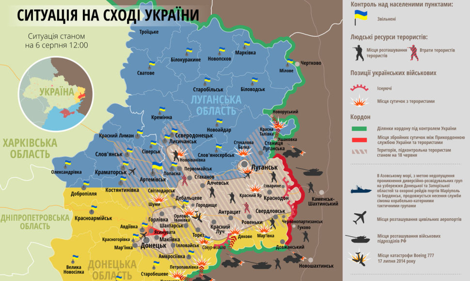 Padėtis rytų Ukrainoje rugpjūčio 6 d. 