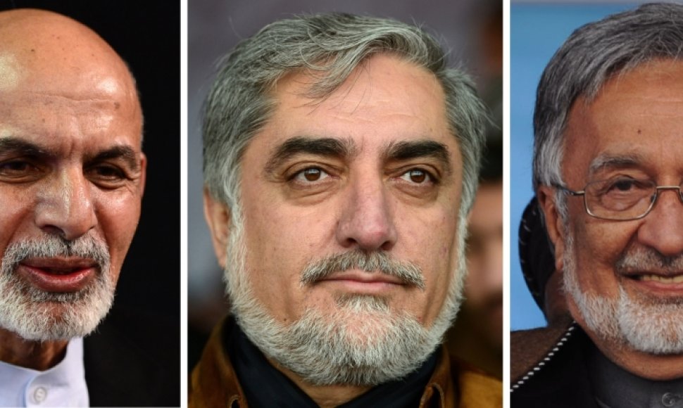Kandidatai į Afganistano prezidentus Ashrafas Ghani Ahmadzai, Abdullah Abdullah, Zalmai Rassoulas