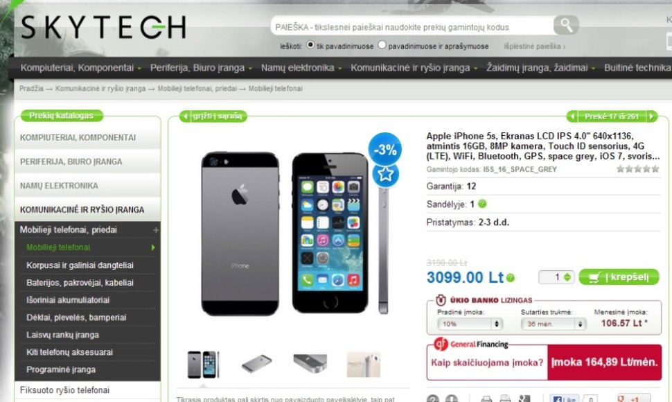 Interneto parduotuvėse jau galima įsigyti naująjį „iPhone 5S“, nors oficialiai prekyba juo Lietuvoje turėtų prasidėti tik spalio 25-ąją