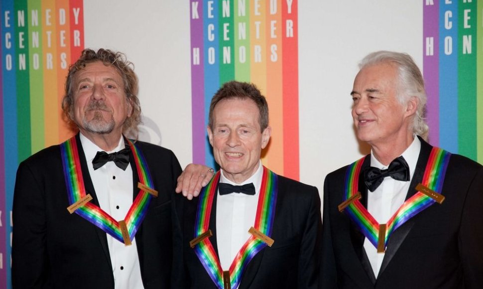 „Led Zeppelin“ grupės nariai Robertas Plantas, Johnas Paulas Jonesas ir Jimmy Page
