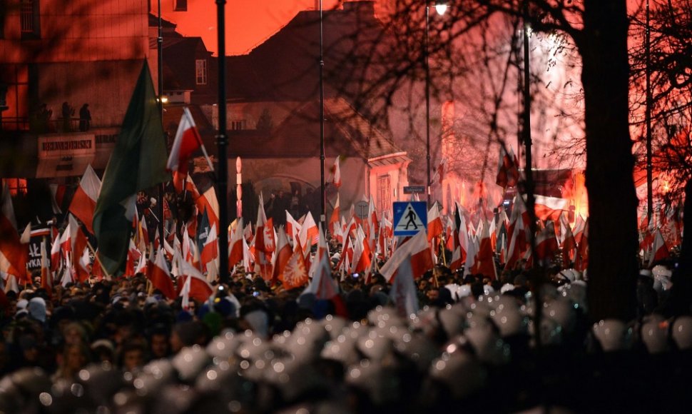 Nacionalistų eitynių Varšuvoje akimirka