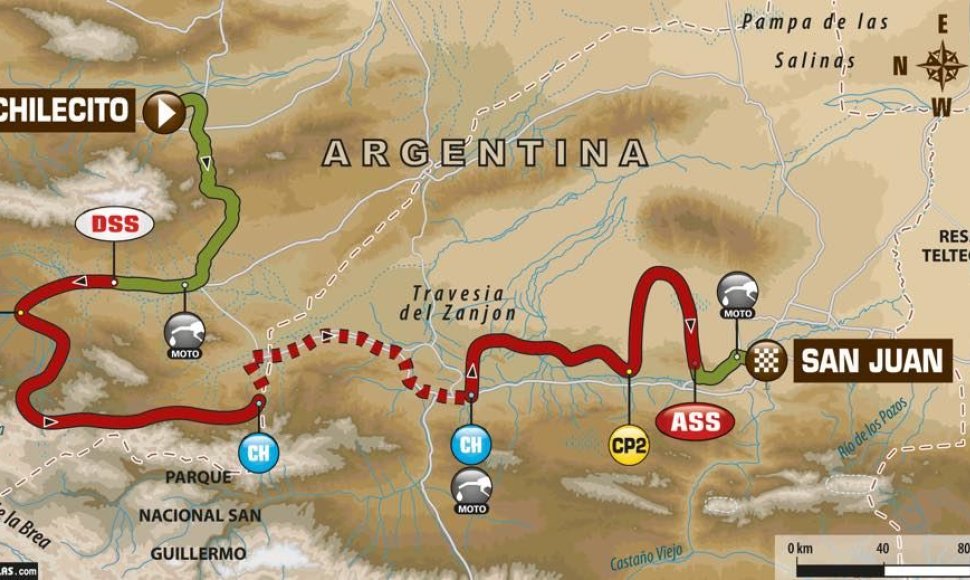 Dešimtas Dakaro greičio ruožas iš Čilesito į San Chuaną