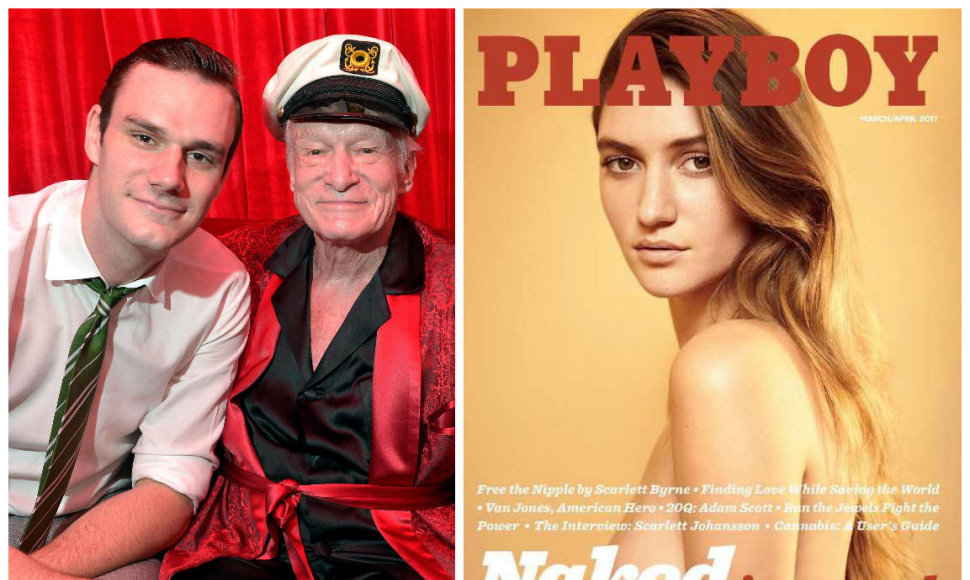 Hugh Hefneris su sūnumi Cooperiu Hefneriu bei naujasis „Playboy“ viršelis