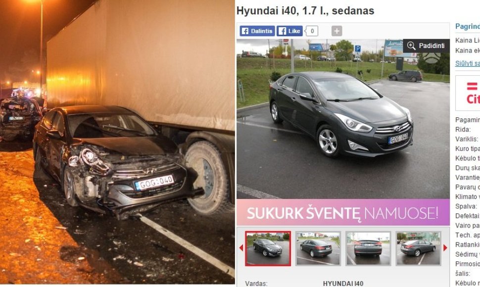 Sudaužytas „Hyundai i40“ parduodamas kaip sveikas