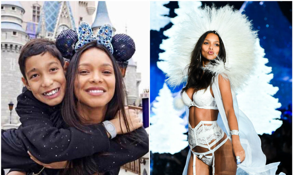 „Victoria's Secret“ angelas Lais Ribeiro su sūnumi Alexandre 