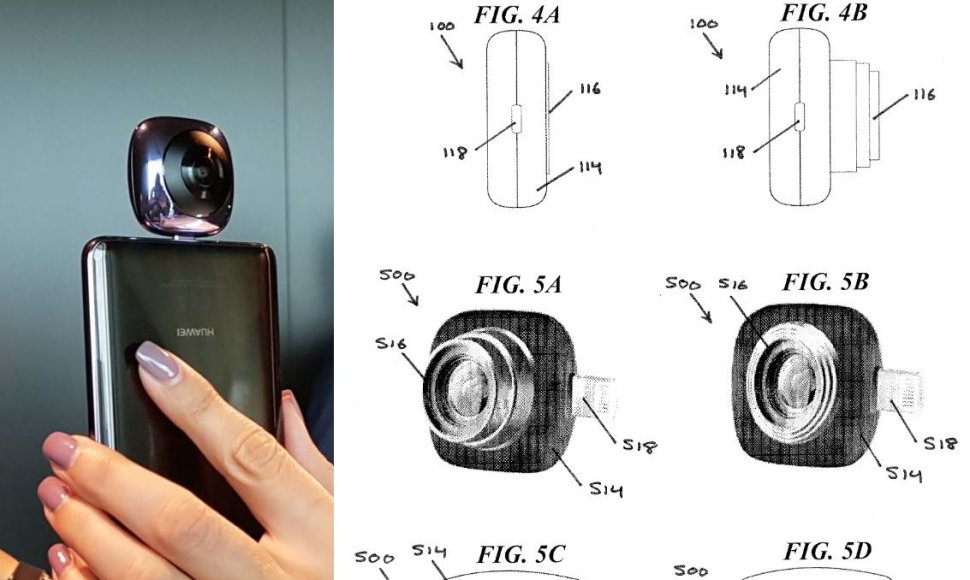 „Huawei“ kamera „EnVizion 360“ ir patentinės paraiškos eskizas