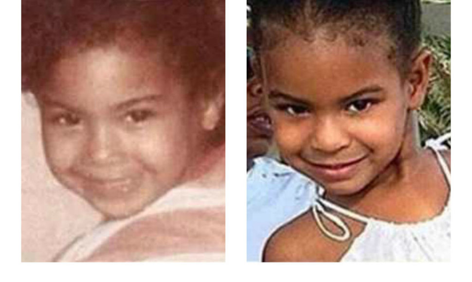 Beyonce vaikystėje (nuotrauka kairėje) ir jos dukra Blue Ivy